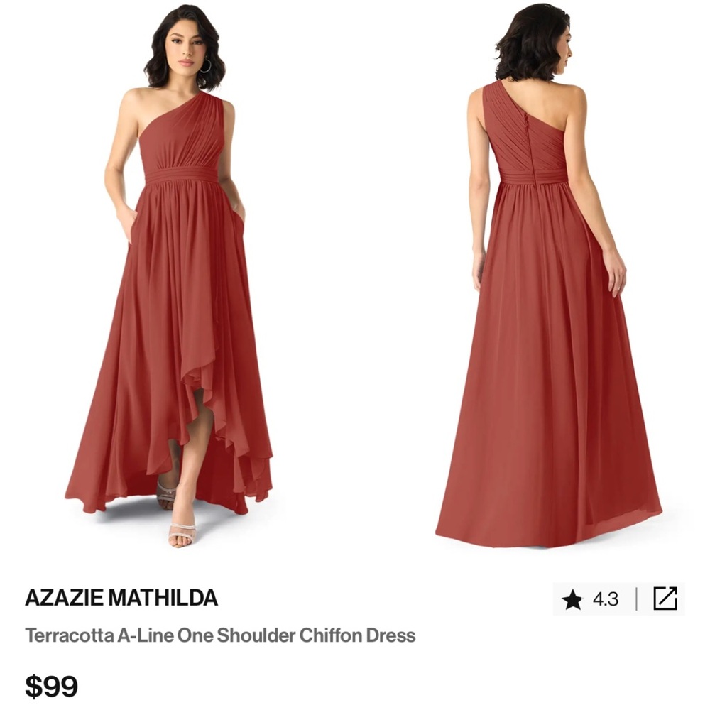 One-Shoulder Ruffled High-Low Chiffon Maxi Dress with Pockets - Rust/Terracotta - Picture 3 of 12